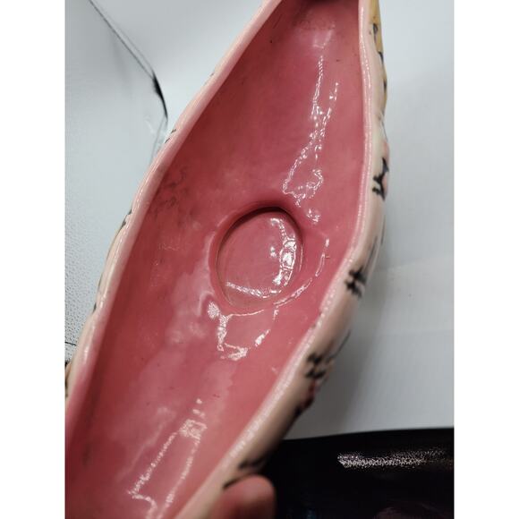 Hull Pottery T10 Blossom Flite Console Bo 16-1/2" Long / Gloss Pink Vase 1955 - Picture 4 of 6